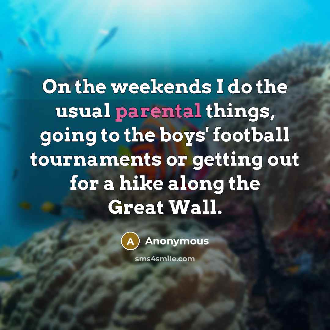 “On the weekends I do the usual parental things, going to the boys' football tournaments or getting out for a hike along the Great Wall.” quote by Anonymous