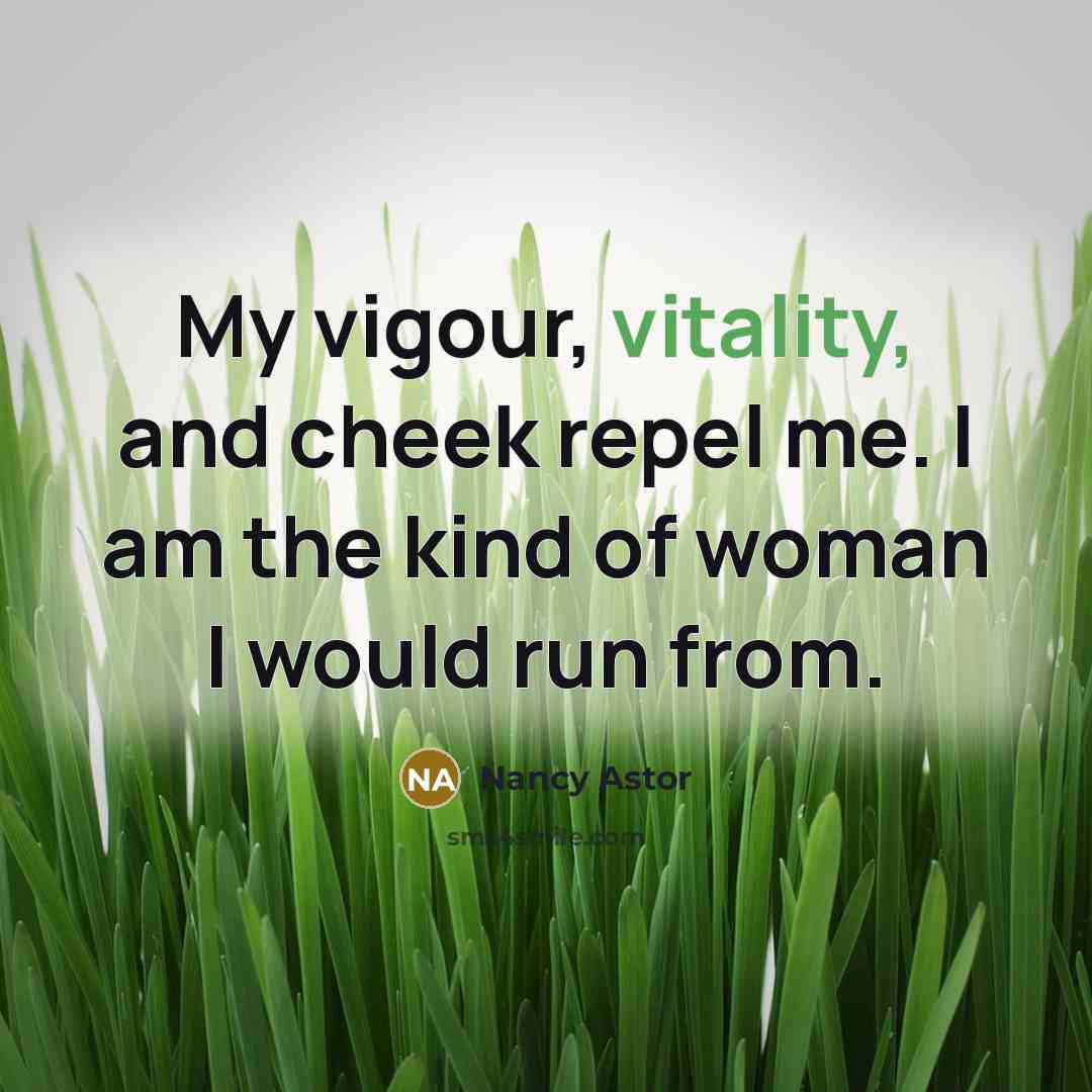 “My vigour, vitality, and cheek repel me. I am the kind of woman I would run from.” quote by Nancy Astor