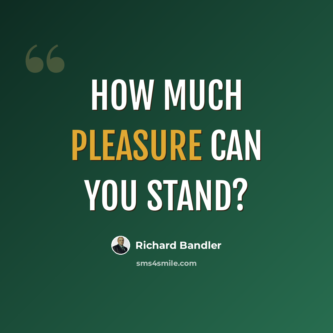 “How much pleasure can you stand?” quote by Richard Bandler