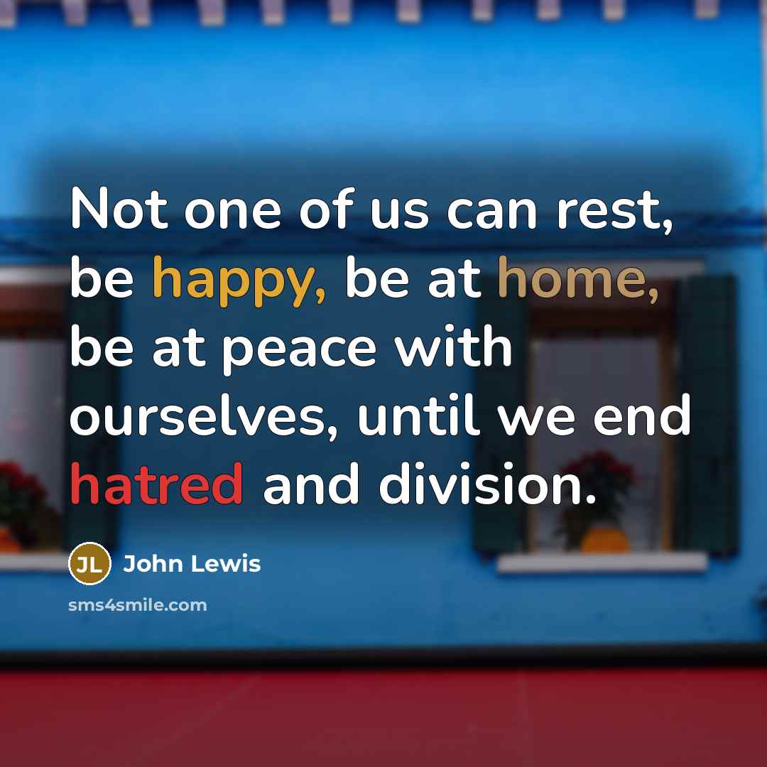 “Not one of us can rest, be happy, be at home, be at peace with ourselves, until we end hatred and division.” quote by John Lewis