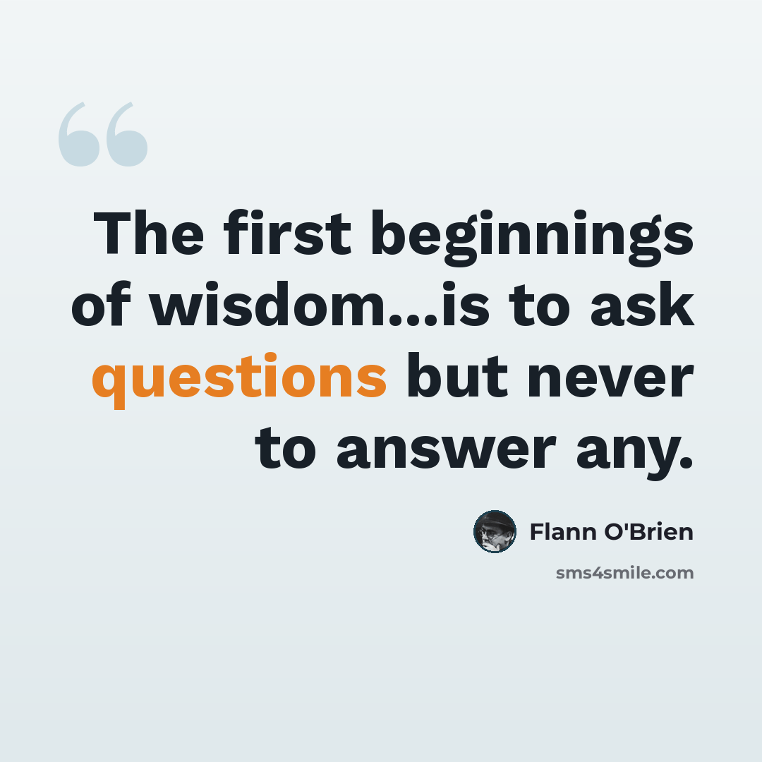 “The first beginnings of wisdom...is to ask questions but never to answer any.” quote by Flann O'Brien