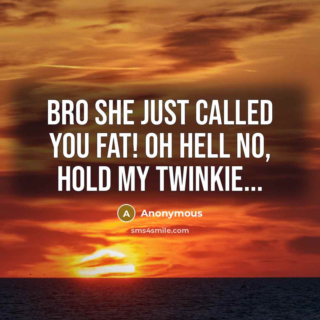 “Bro she just called you fat! OH HELL NO, Hold My twinkie...” quote by Anonymous