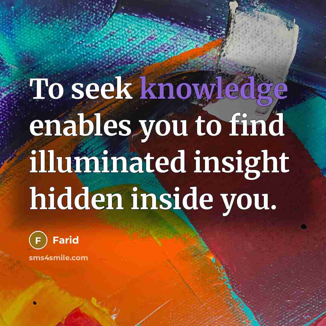 “To seek knowledge enables you to find illuminated insight hidden inside you.” quote by Farid