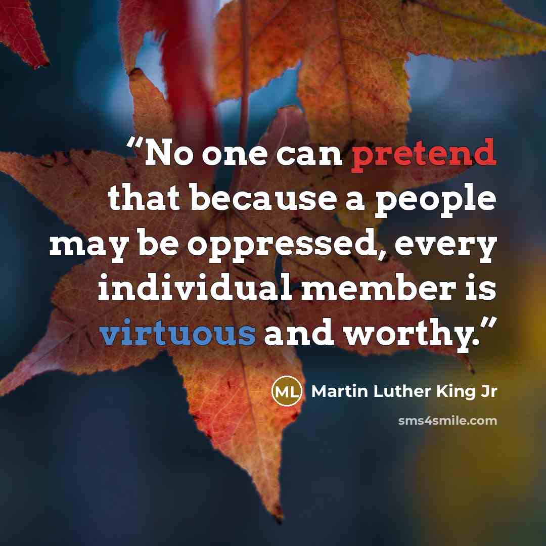 “No one can pretend that because a people may be oppressed, every individual member is virtuous and worthy.” quote by Martin Luther King Jr
