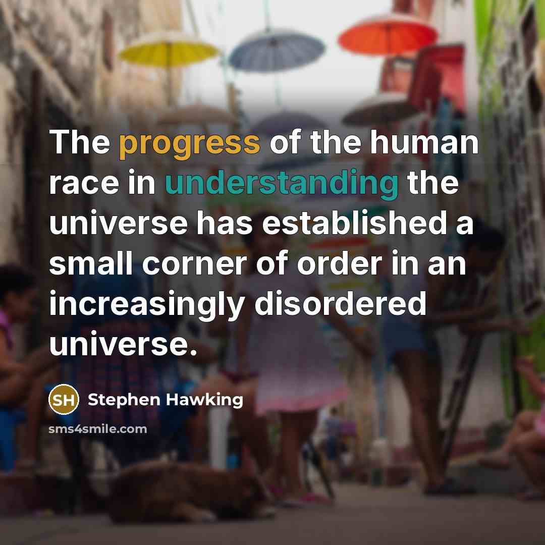 “The progress of the human race in understanding the universe has established a small corner of order in an increasingly disordered universe.” quote by Stephen Hawking