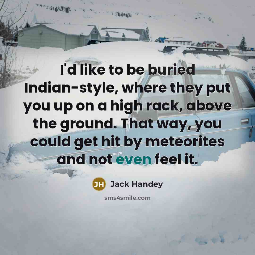 “I'd like to be buried Indian-style, where they put you up on a high rack, above the ground. That way, you could get hit by meteorites and not even feel it.” quote by Jack Handey