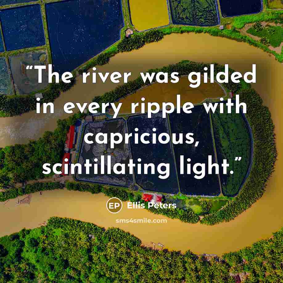 “The river was gilded in every ripple with capricious, scintillating light.” quote by Ellis Peters