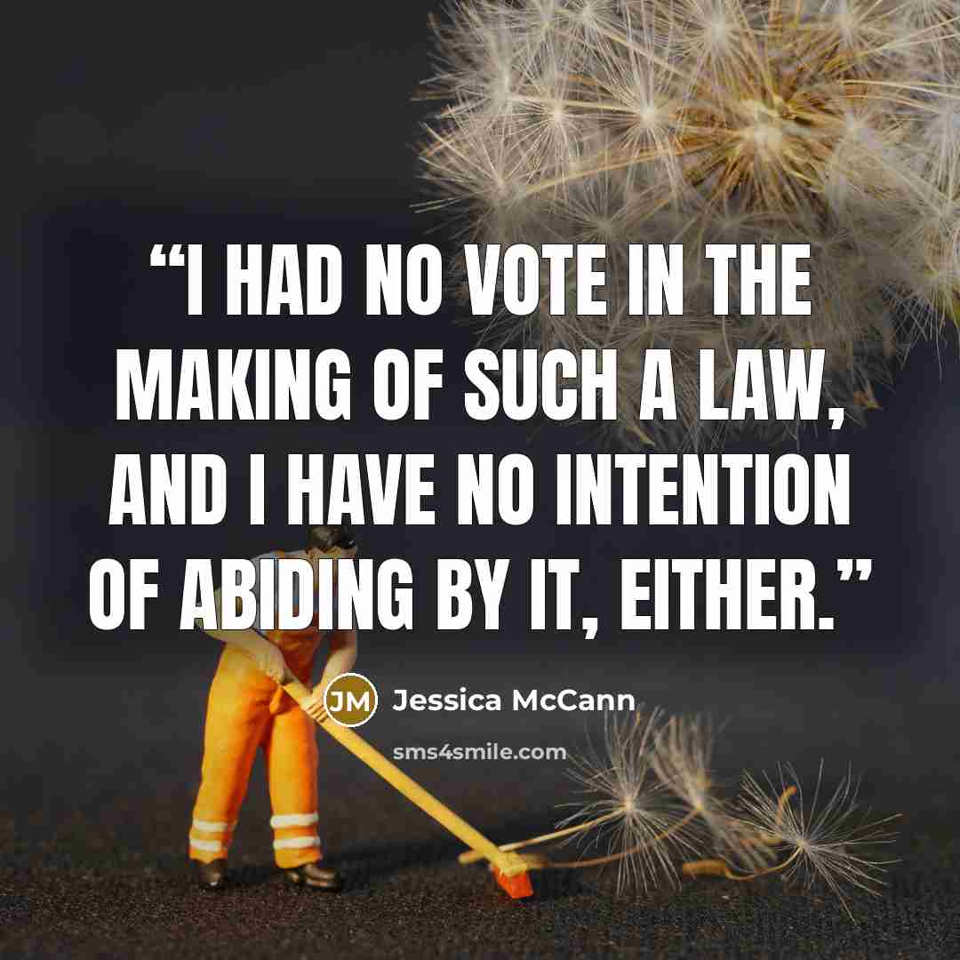 “I had no vote in the making of such a law, and I have no intention of abiding by it, either.” quote by Jessica McCann