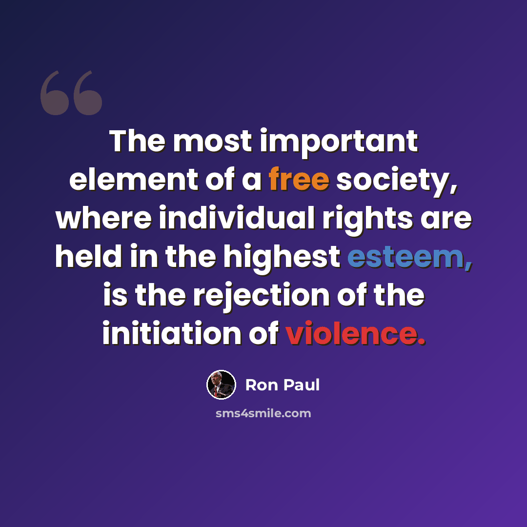 “The most important element of a free society, where individual rights are held in the highest esteem, is the rejection of the initiation of violence.” quote by Ron Paul