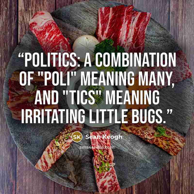 “Politics: A combination of "poli" meaning many, and "tics" meaning irritating little bugs.” quote by Sean Keogh