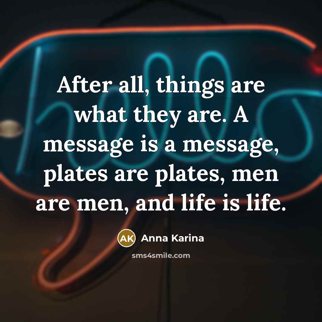 “After all, things are what they are. A message is a message, plates are plates, men are men, and life is life.” quote by Anna Karina