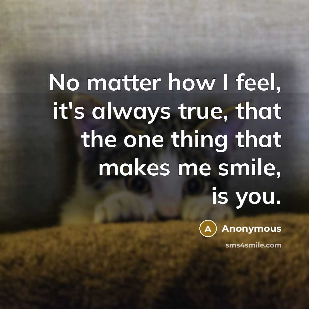 “No matter how I feel, it's always true, that the one thing that makes me smile, is you.” quote by Anonymous