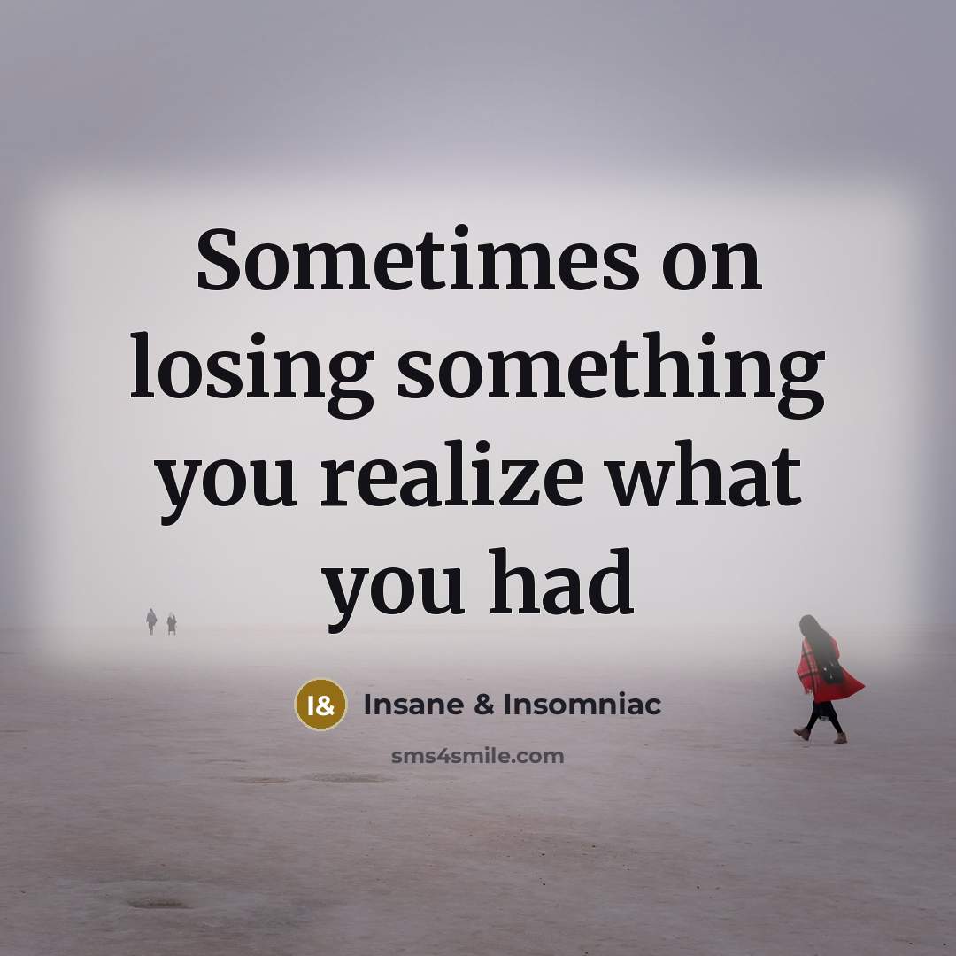 “Sometimes on losing something you realize what you had” quote by Insane & Insomniac