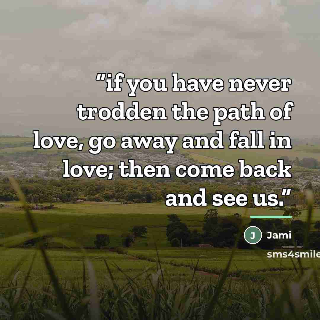 “if you have never trodden the path of love, go away and fall in love; then come back and see us.” quote by Jami