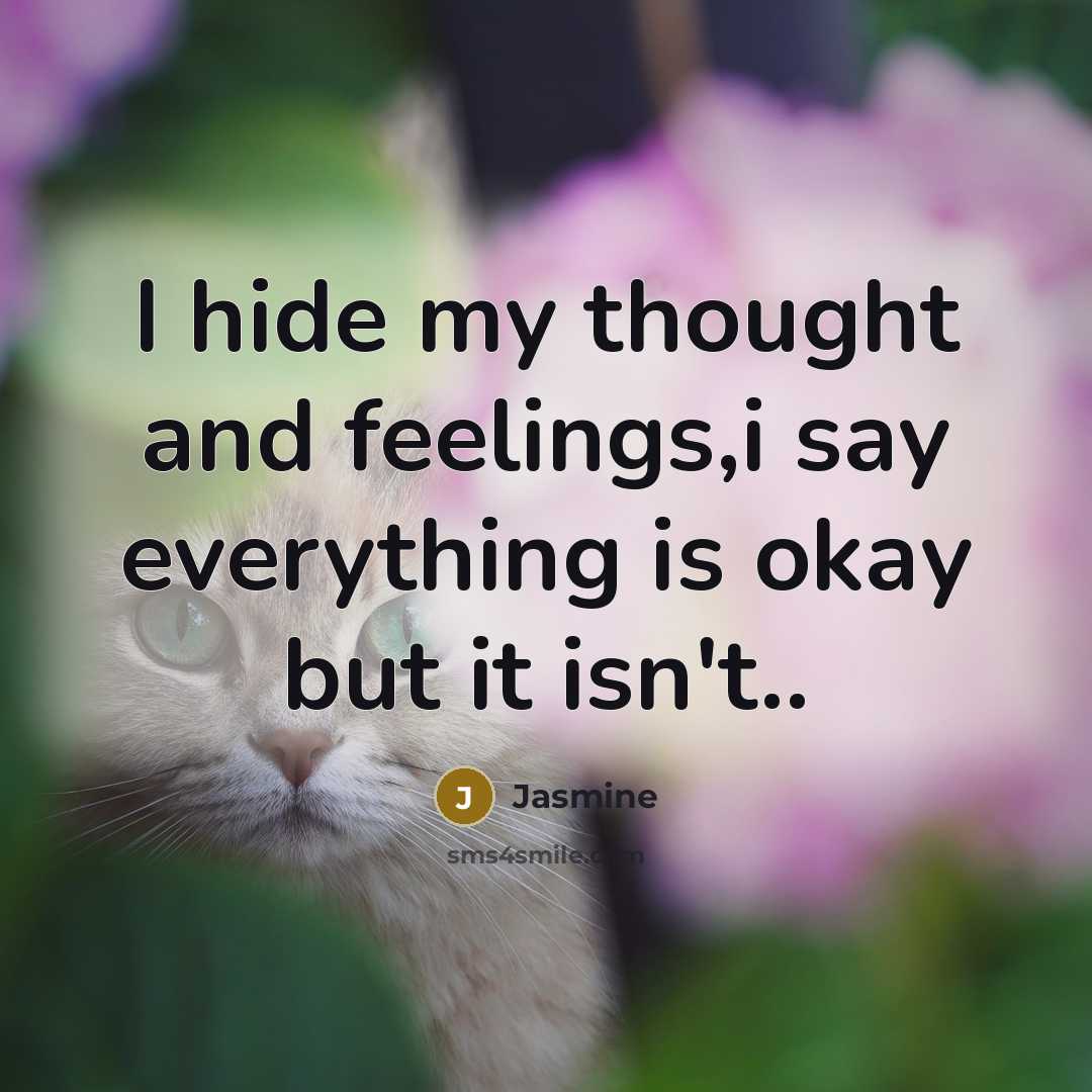 “I hide my thought and feelings,i say everything is okay but it isn't..” quote by Jasmine