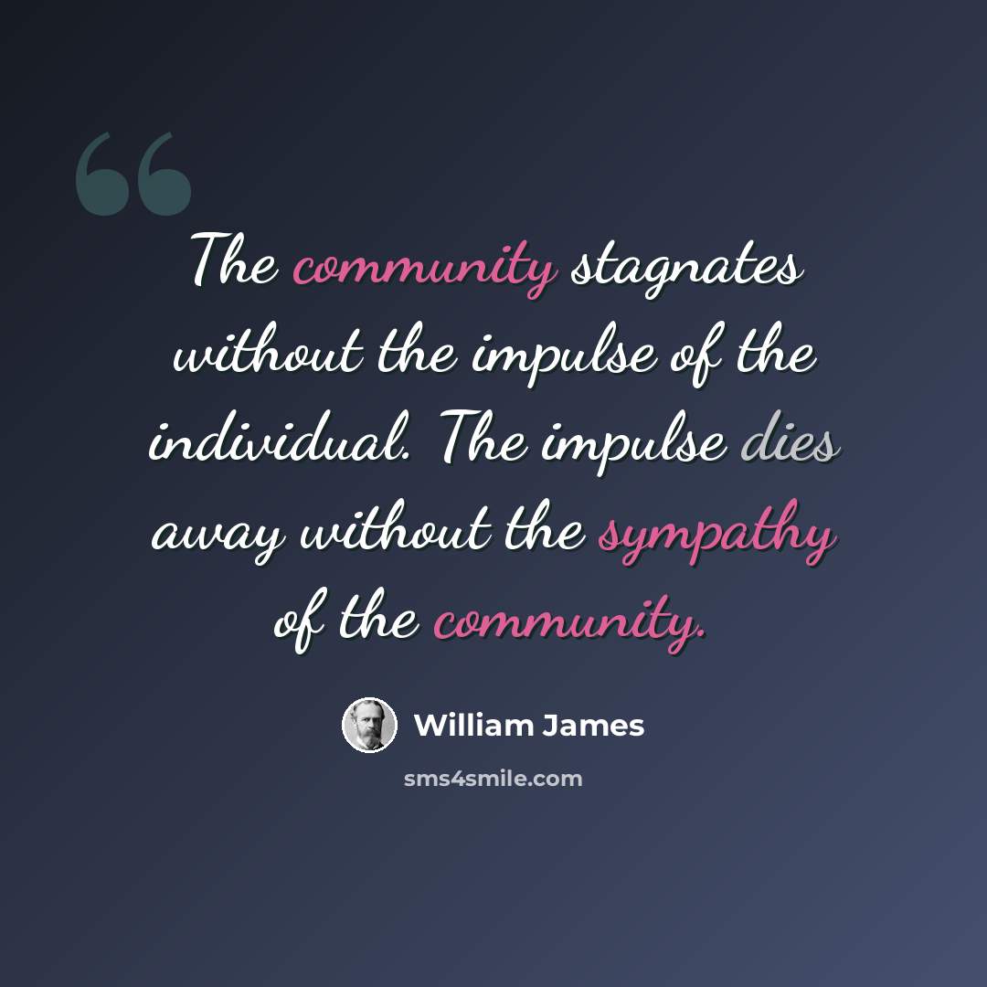 “The community stagnates without the impulse of the individual. The impulse dies away without the sympathy of the community.” quote by William James