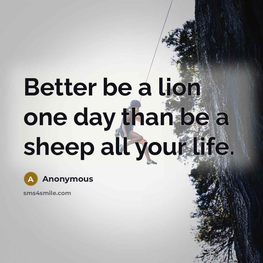 “Better be a lion one day than be a sheep all your life.” quote by Anonymous
