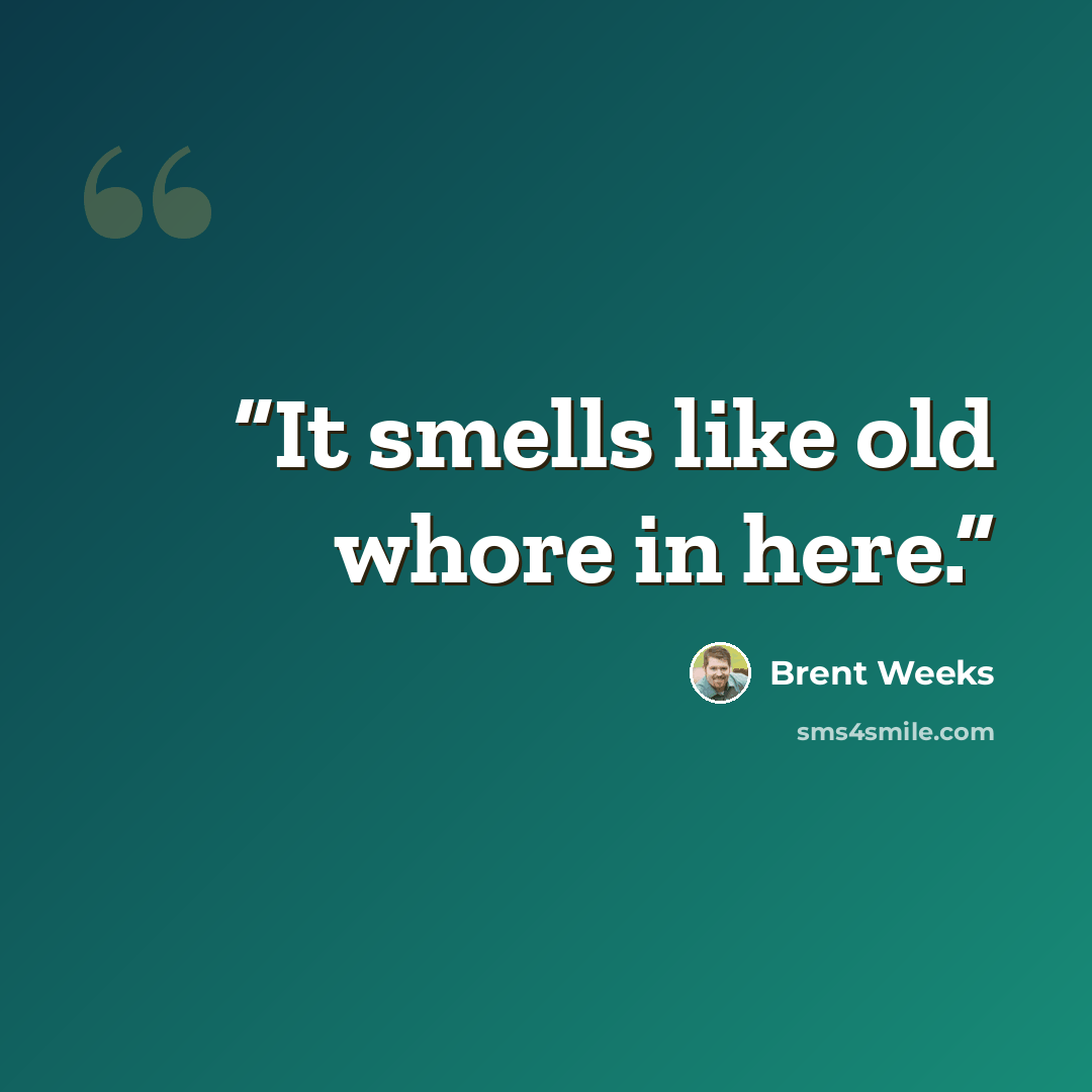 “It smells like old whore in here.” quote by Brent Weeks