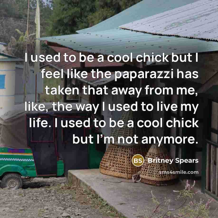 “I used to be a cool chick but I feel like the paparazzi has taken that away from me, like, the way I used to live my life. I used to be a cool chick but I'm not anymore.” quote by Britney Spears