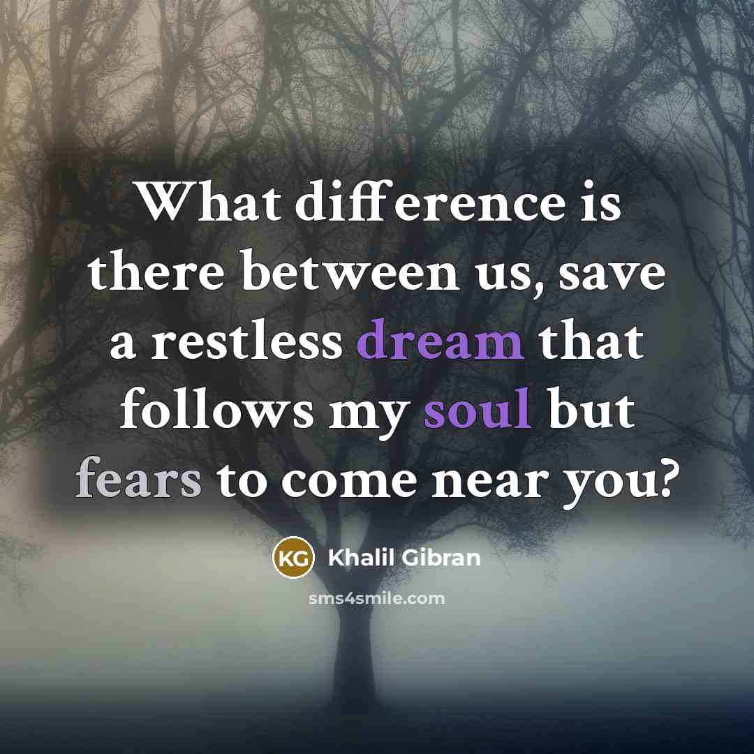 “What difference is there between us, save a restless dream that follows my soul but fears to come near you?” quote by Khalil Gibran