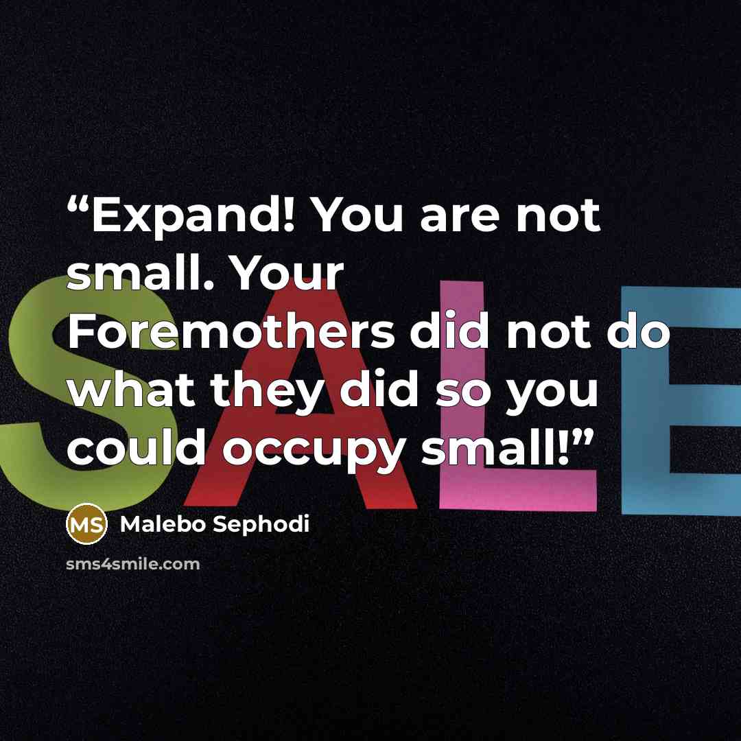 “Expand! You are not small. Your Foremothers did not do what they did so you could occupy small!” quote by Malebo Sephodi