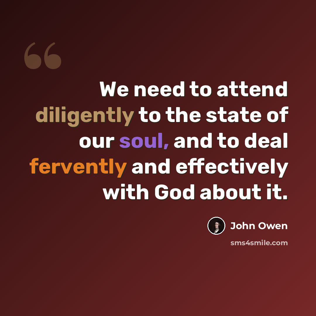 “We need to attend diligently to the state of our soul, and to deal fervently and effectively with God about it.” quote by John Owen