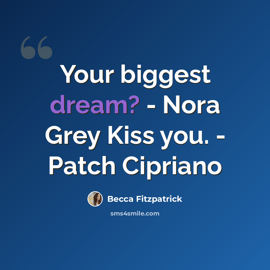 “Your biggest dream? - Nora Grey Kiss you. - Patch Cipriano” quote by Becca Fitzpatrick