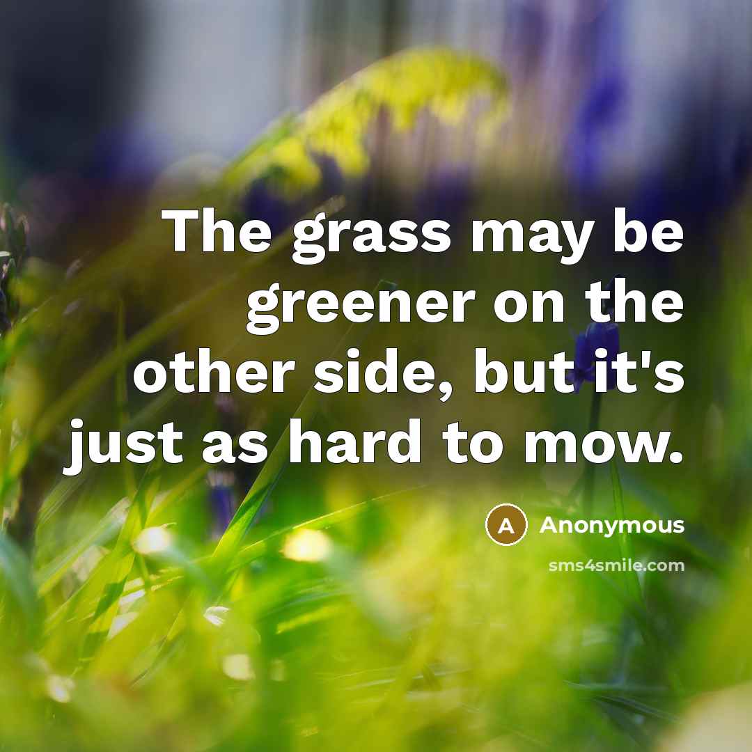 “The grass may be greener on the other side, but it's just as hard to mow.” quote by Anonymous