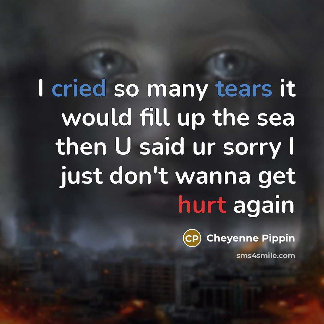 “I cried so many tears it would fill up the sea then U said ur sorry I just don't wanna get hurt again” quote by Cheyenne Pippin