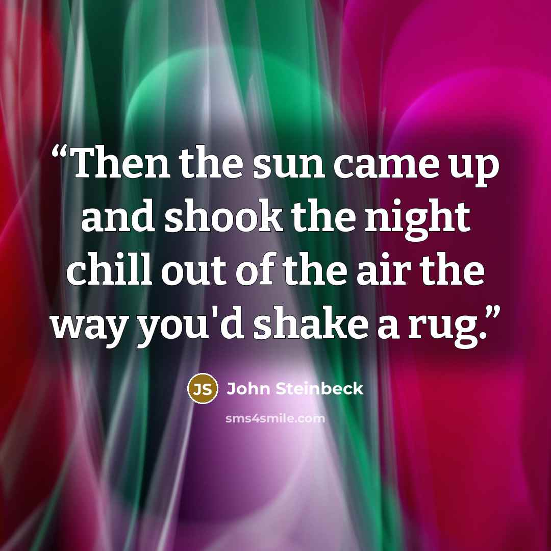 “Then the sun came up and shook the night chill out of the air the way you'd shake a rug.” quote by John Steinbeck