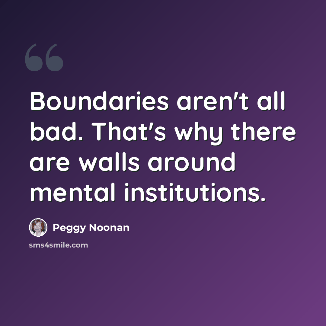 “Boundaries aren't all bad. That's why there are walls around mental institutions.” quote by Peggy Noonan