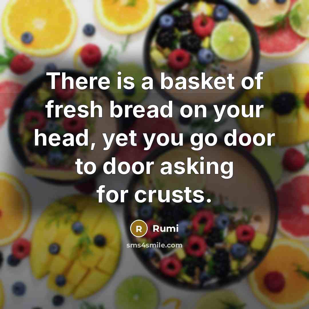 “There is a basket of fresh bread on your head, yet you go door to door asking for crusts.” quote by Rumi