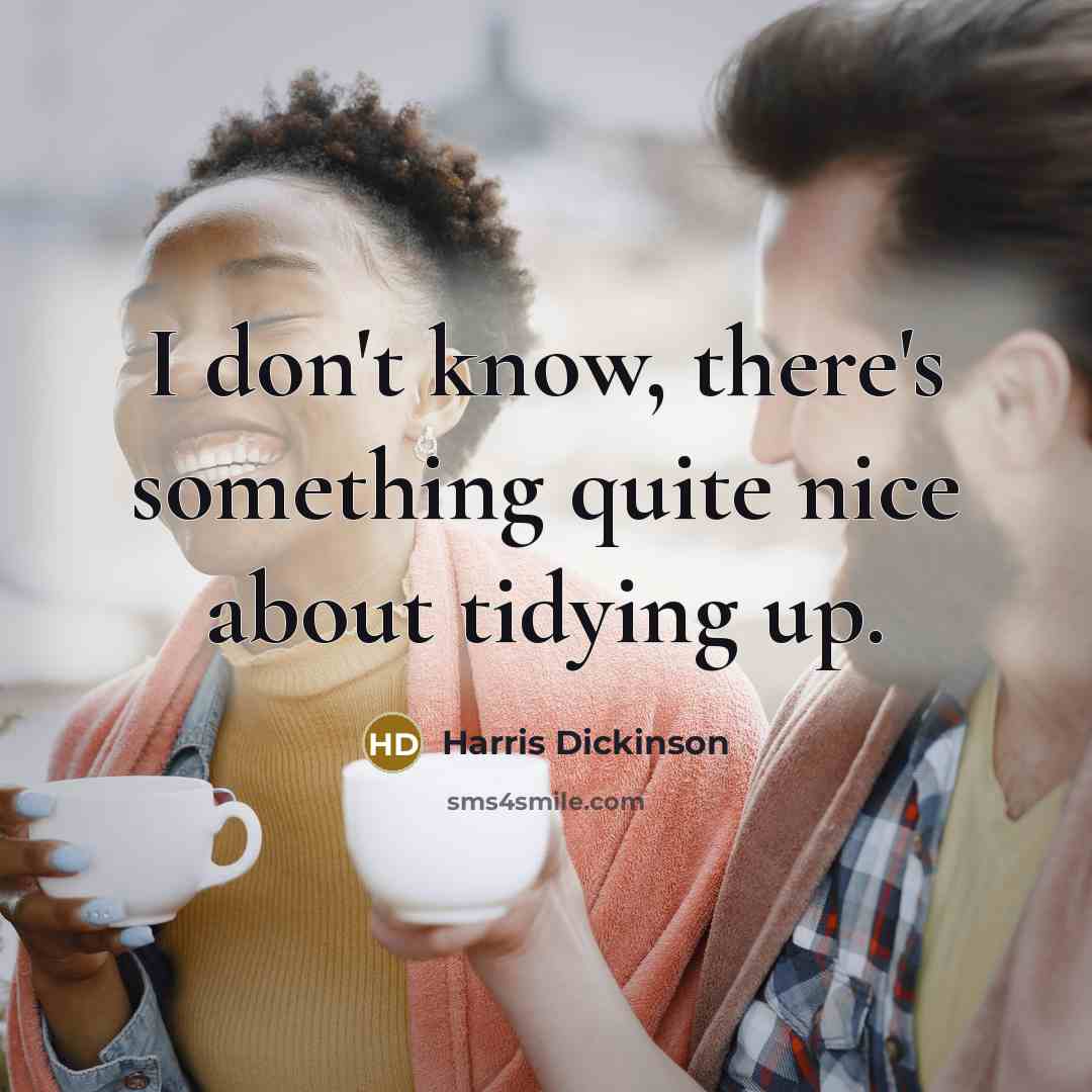 “I don't know, there's something quite nice about tidying up.” quote by Harris Dickinson