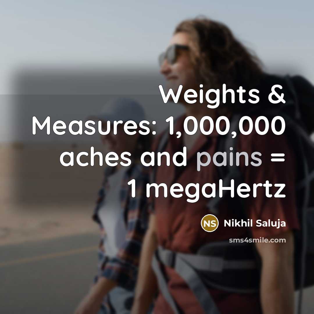 “Weights & Measures: 1,000,000 aches and pains = 1 megaHertz” quote by Nikhil Saluja