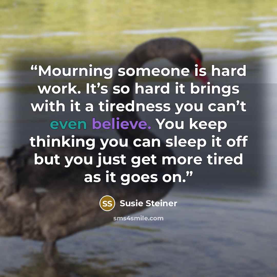 “Mourning someone is hard work. It’s so hard it brings with it a tiredness you can’t even believe. You keep thinking you can sleep it off but you just get more tired as it goes on.” quote by Susie Steiner