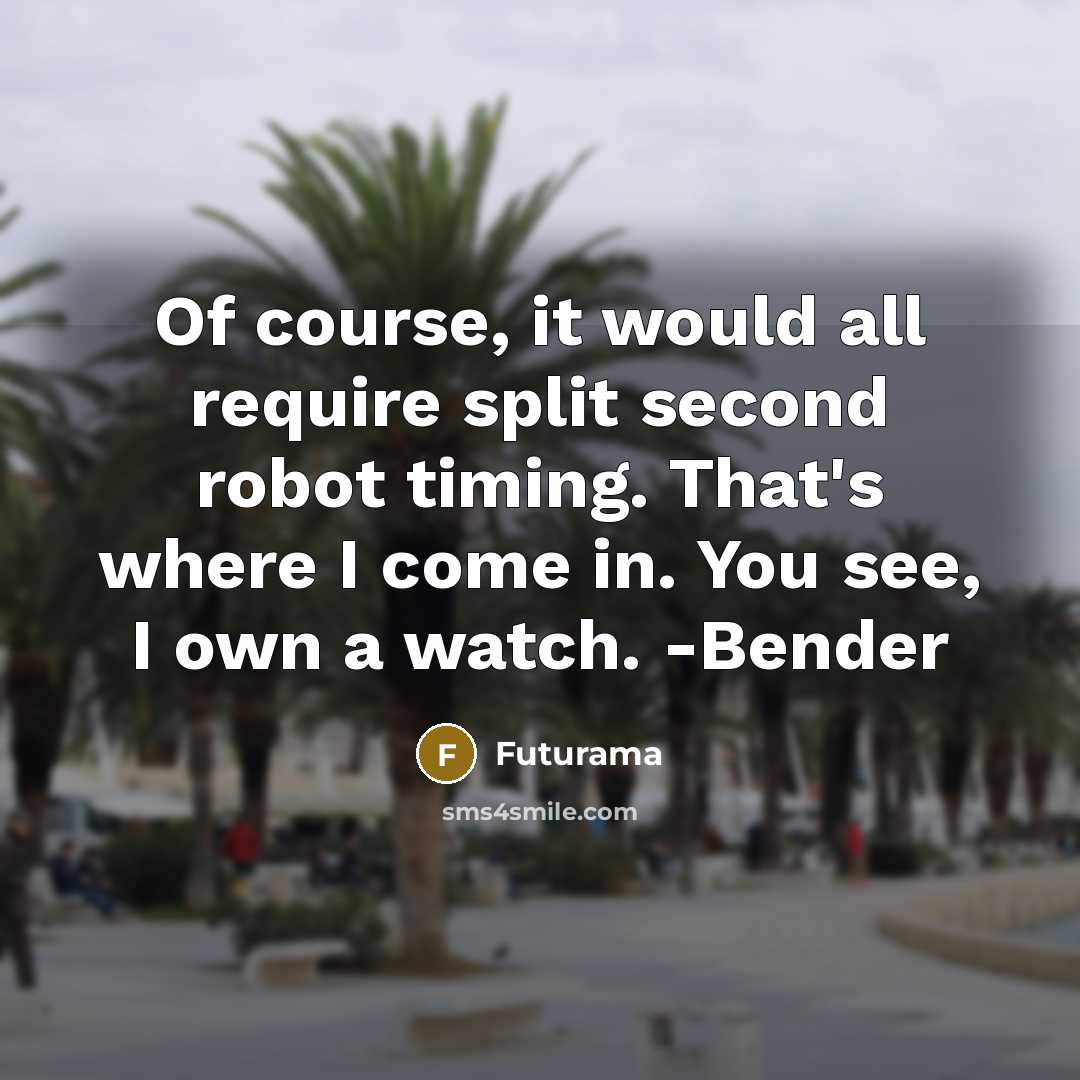“Of course, it would all require split second robot timing. That's where I come in. You see, I own a watch. -Bender” quote by Futurama