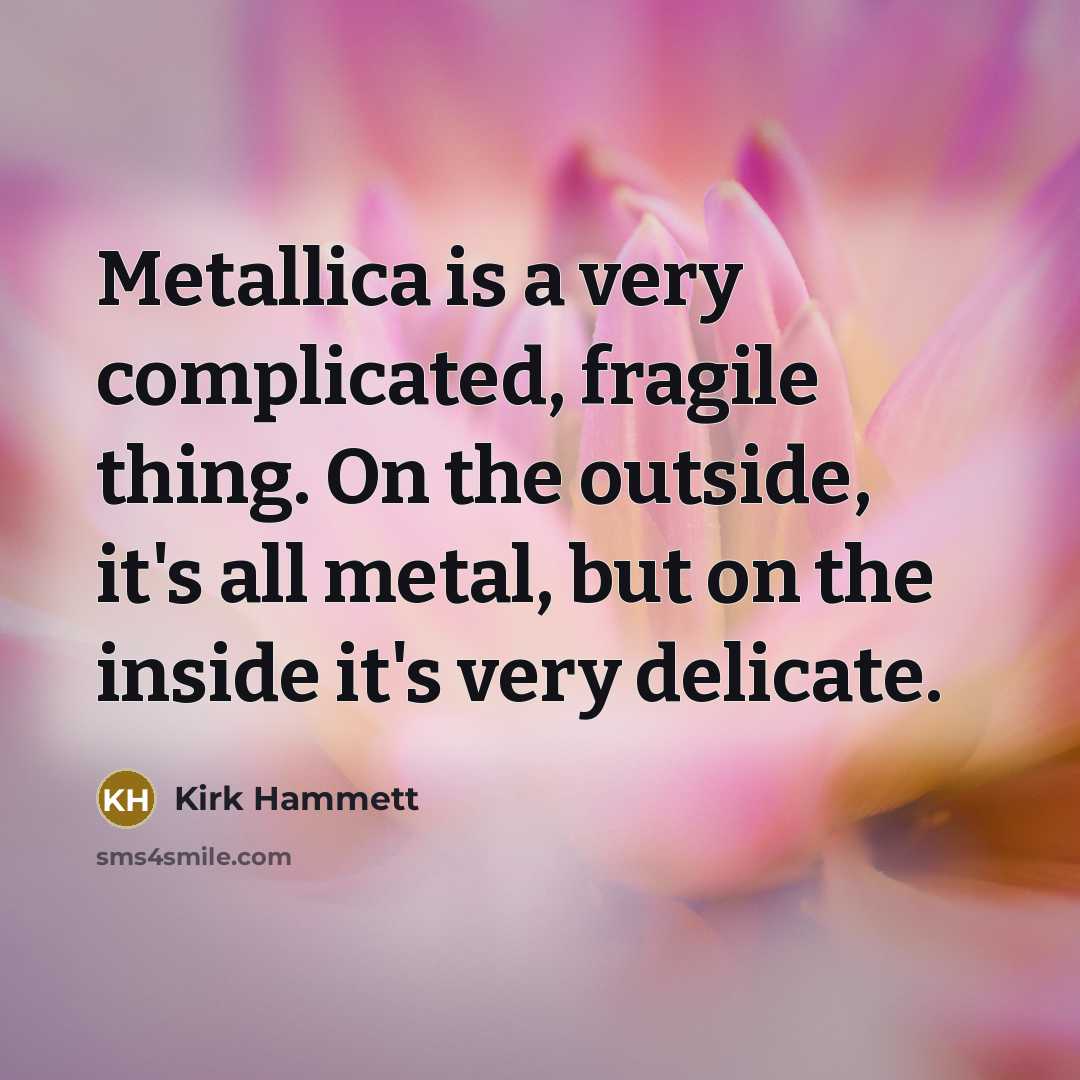 “Metallica is a very complicated, fragile thing. On the outside, it's all metal, but on the inside it's very delicate.” quote by Kirk Hammett