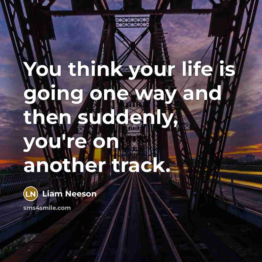“You think your life is going one way and then suddenly, you're on another track.” quote by Liam Neeson