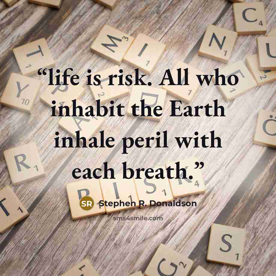 “life is risk. All who inhabit the Earth inhale peril with each breath.” quote by Stephen R. Donaldson