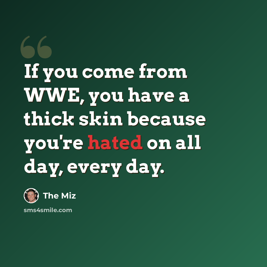 “If you come from WWE, you have a thick skin because you're hated on all day, every day.” quote by The Miz