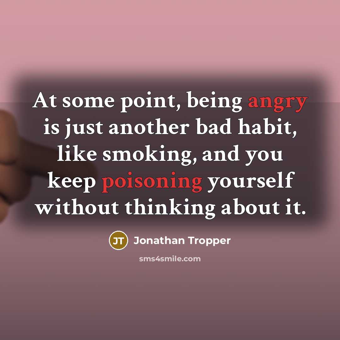“At some point, being angry is just another bad habit, like smoking, and you keep poisoning yourself without thinking about it.” quote by Jonathan Tropper