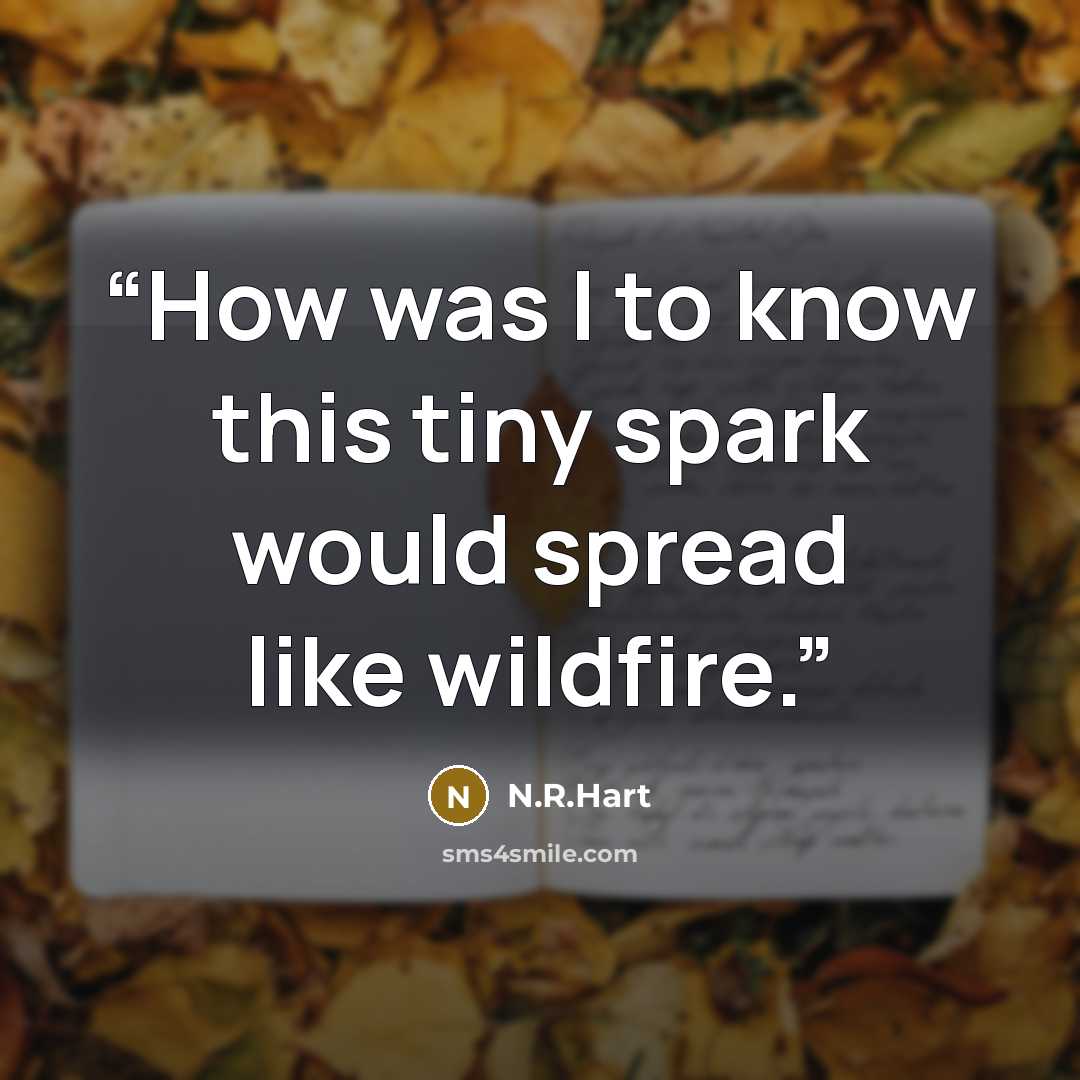 “How was I to know this tiny spark would spread like wildfire.” quote by N.R.Hart