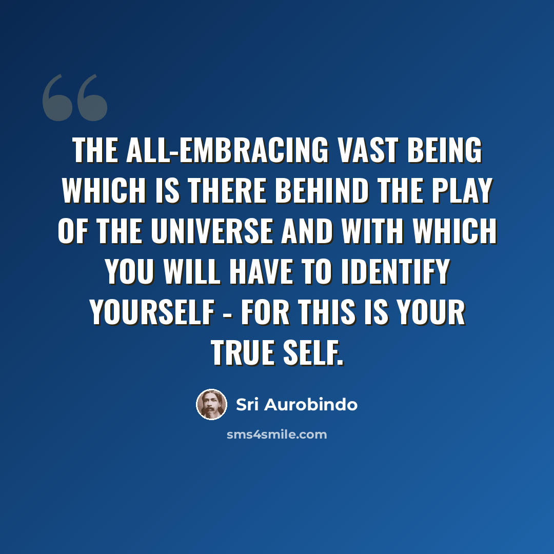 “The all-embracing vast being which is there behind the play of the universe and with which you will have to identify yourself - for this is your true self.” quote by Sri Aurobindo