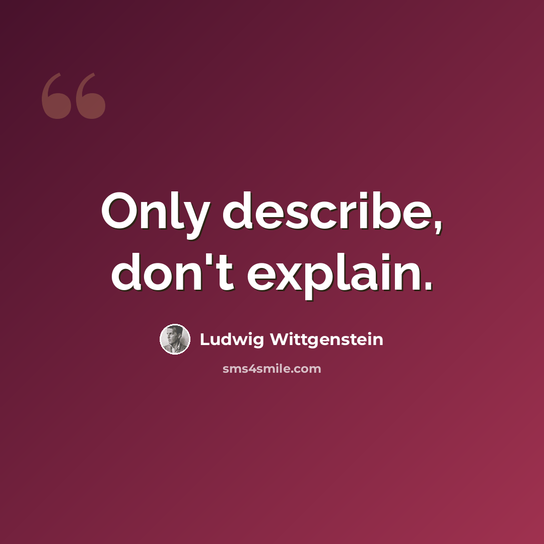 “Only describe, don't explain.” quote by Ludwig Wittgenstein