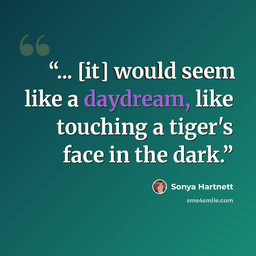 “... [it] would seem like a daydream, like touching a tiger's face in the dark.” quote by Sonya Hartnett