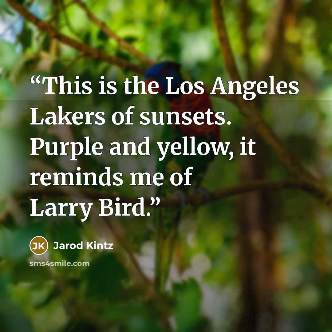 “This is the Los Angeles Lakers of sunsets. Purple and yellow, it reminds me of Larry Bird.” quote by Jarod Kintz
