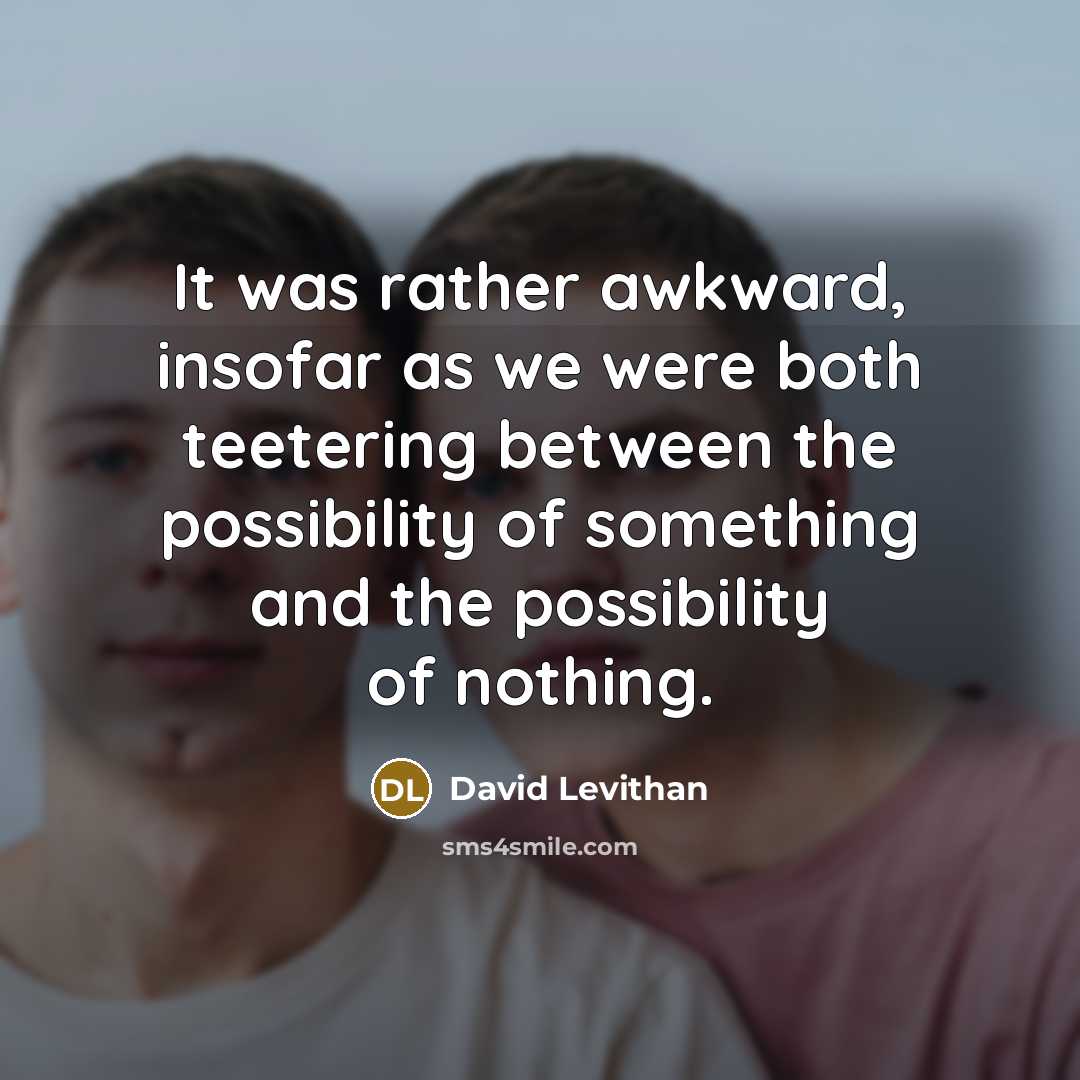 “It was rather awkward, insofar as we were both teetering between the possibility of something and the possibility of nothing.” quote by David Levithan