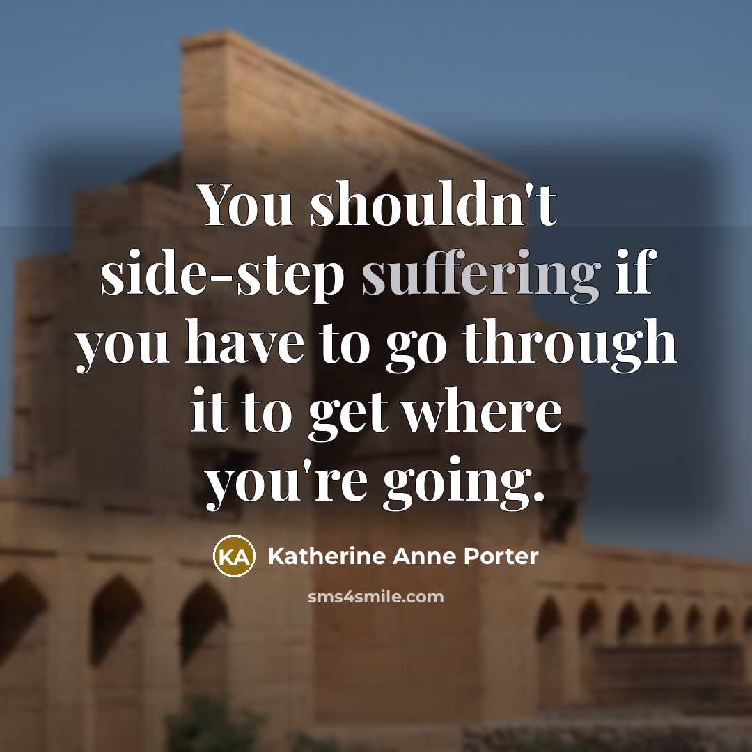 “You shouldn't side-step suffering if you have to go through it to get where you're going.” quote by Katherine Anne Porter