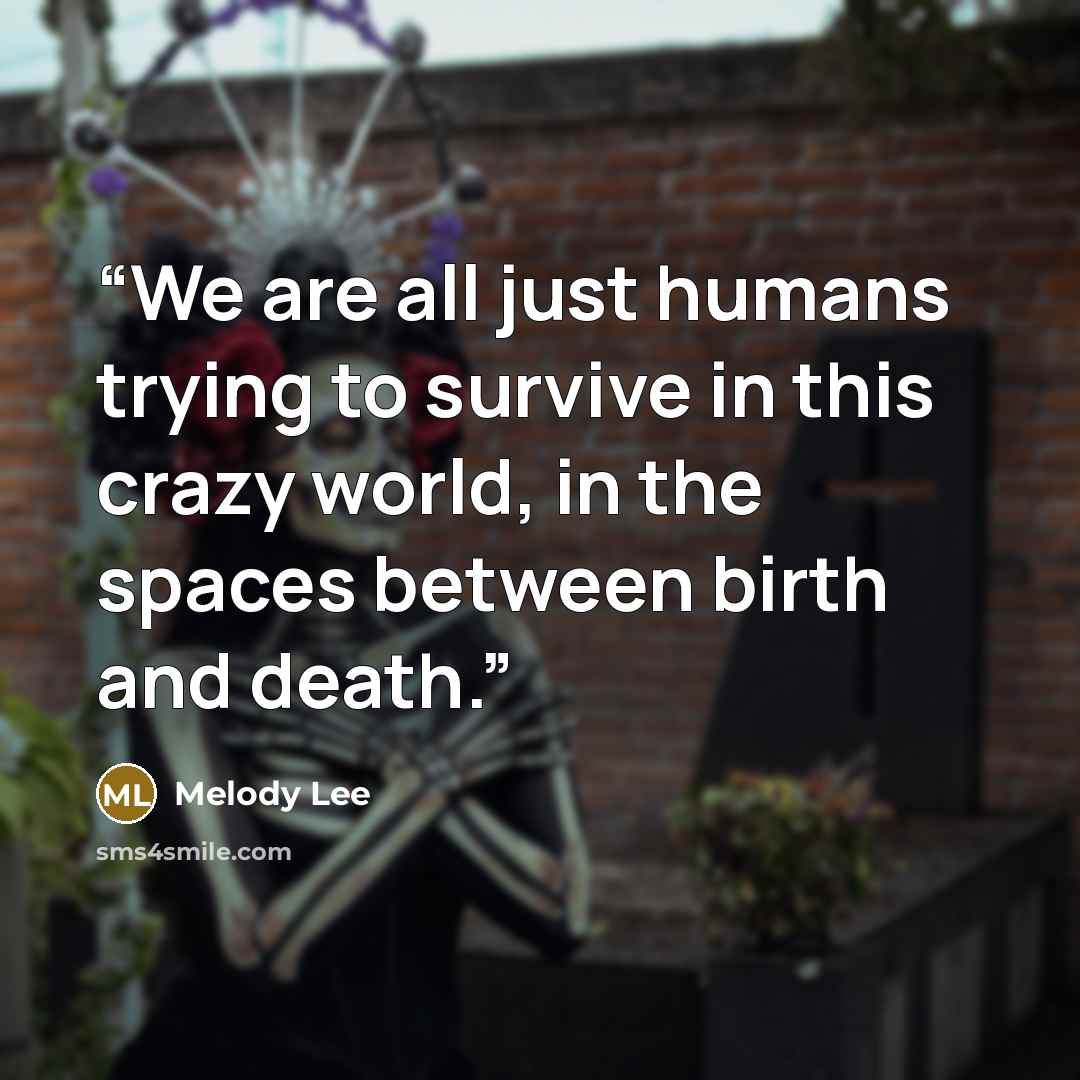 “We are all just humans trying to survive in this crazy world, in the spaces between birth and death.” quote by Melody Lee