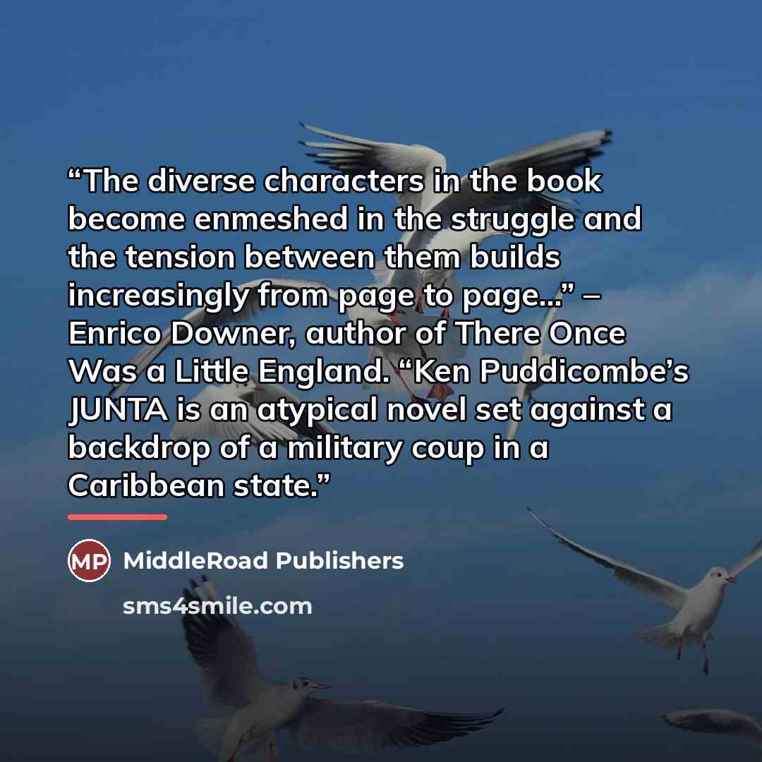 “The diverse characters in the book become enmeshed in the struggle and the tension between them builds increasingly from page to page…” – Enrico Downer, author of There Once Was a Little England. “Ken Puddicombe’s JUNTA is an atypical novel set against a backdrop of a military coup in a Caribbean…” quote by MiddleRoad Publishers